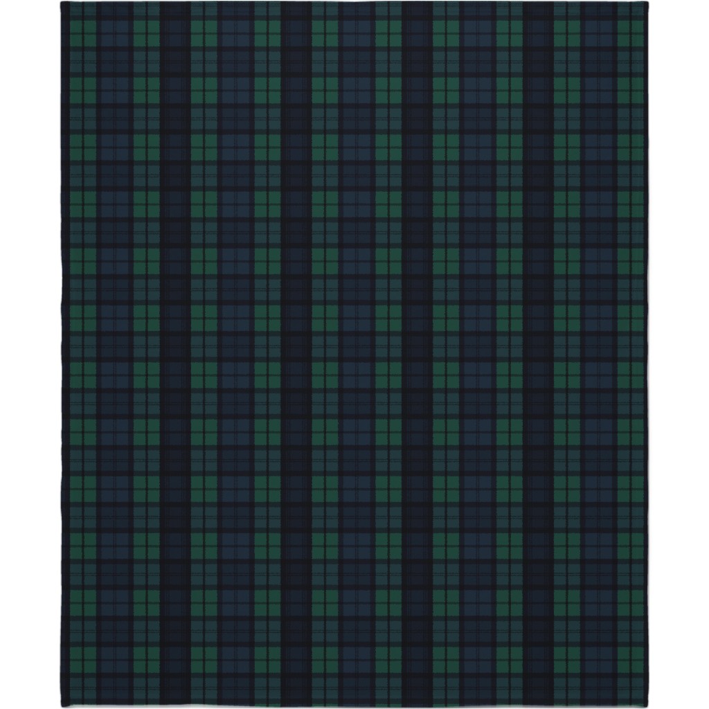 Dark Green Plaid Blanket, Sherpa, 50x60, Green