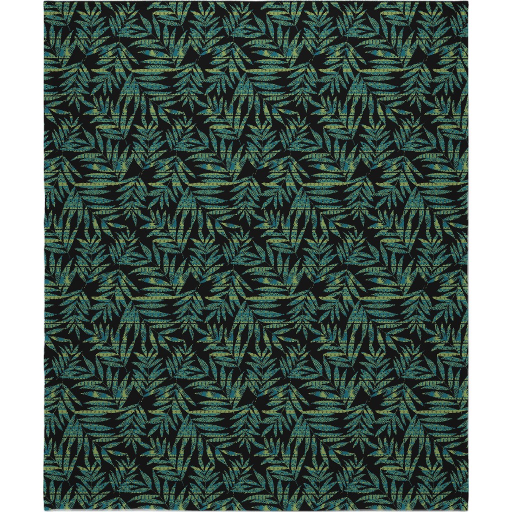 Patterned Palm - Dark Blanket, Sherpa, 50x60, Black, Black