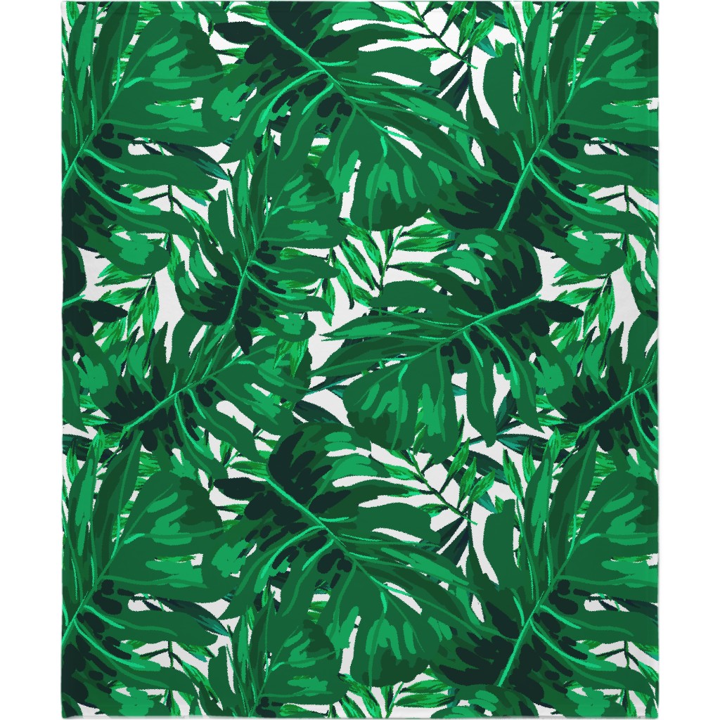 Tropical Leaves - Bright Green Blanket, Sherpa, 50x60, Green