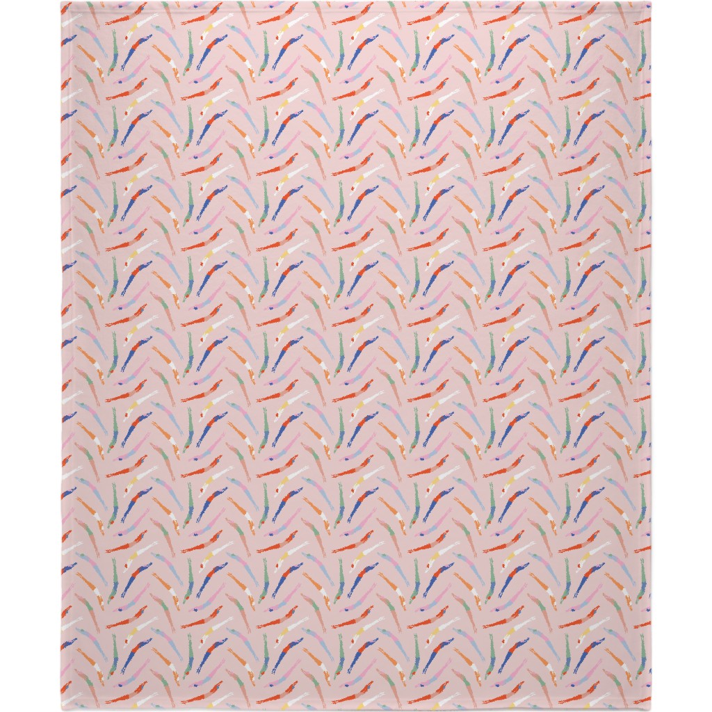 Art Deco Divers - Pink Blanket, Sherpa, 50x60, Pink