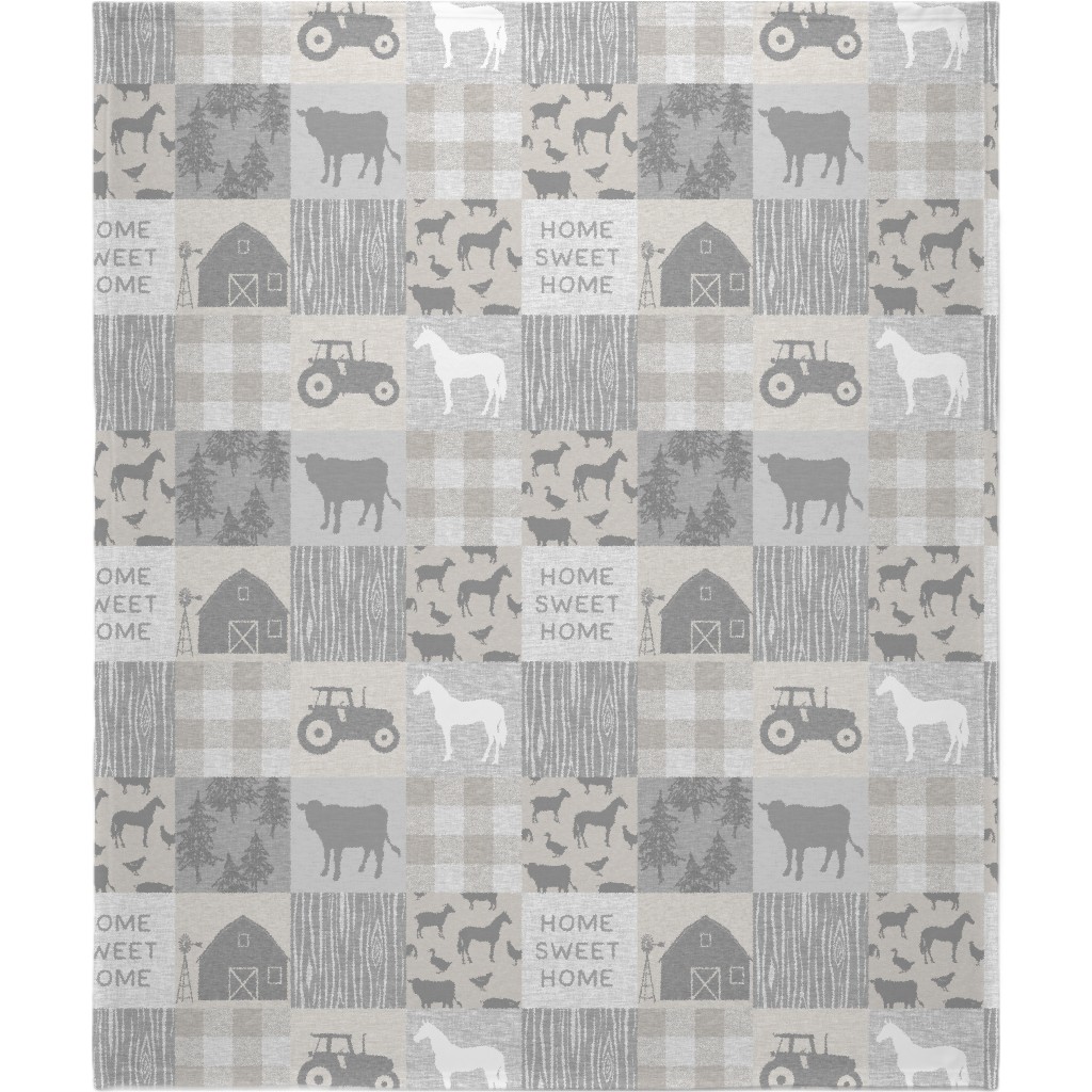 Home Sweet Home Farm - Grey and Cream Blanket, Sherpa, 50x60, Gray