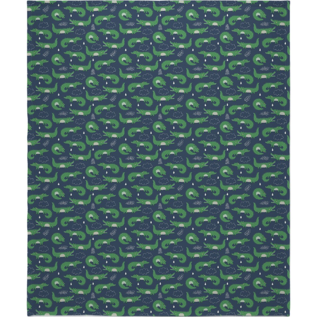 Cute Alligators - Green Blanket, Sherpa, 50x60, Green, Classic Green
