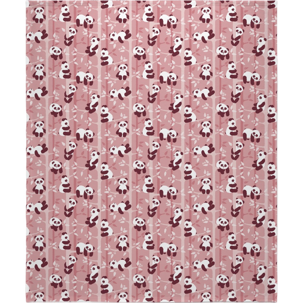 Pandas and Bamboo Blanket, Sherpa, 50x60, Pink
