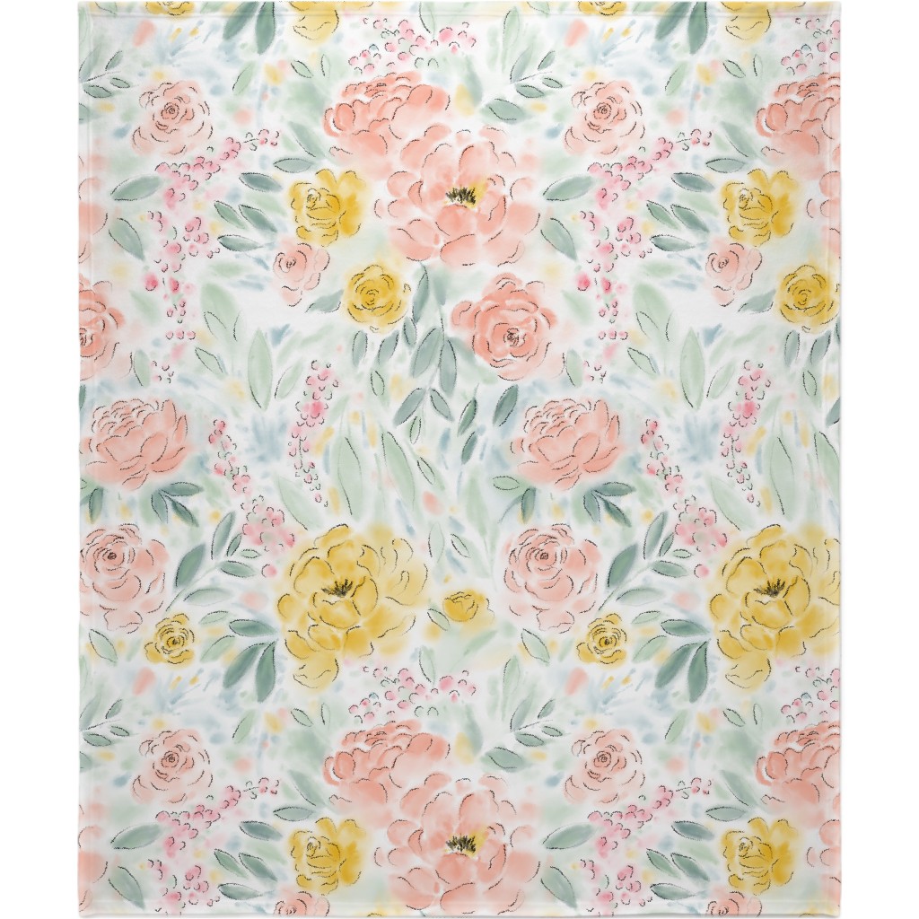 Barely There Watercolor Floral - Multi Blanket, Sherpa, 50x60, Multicolor