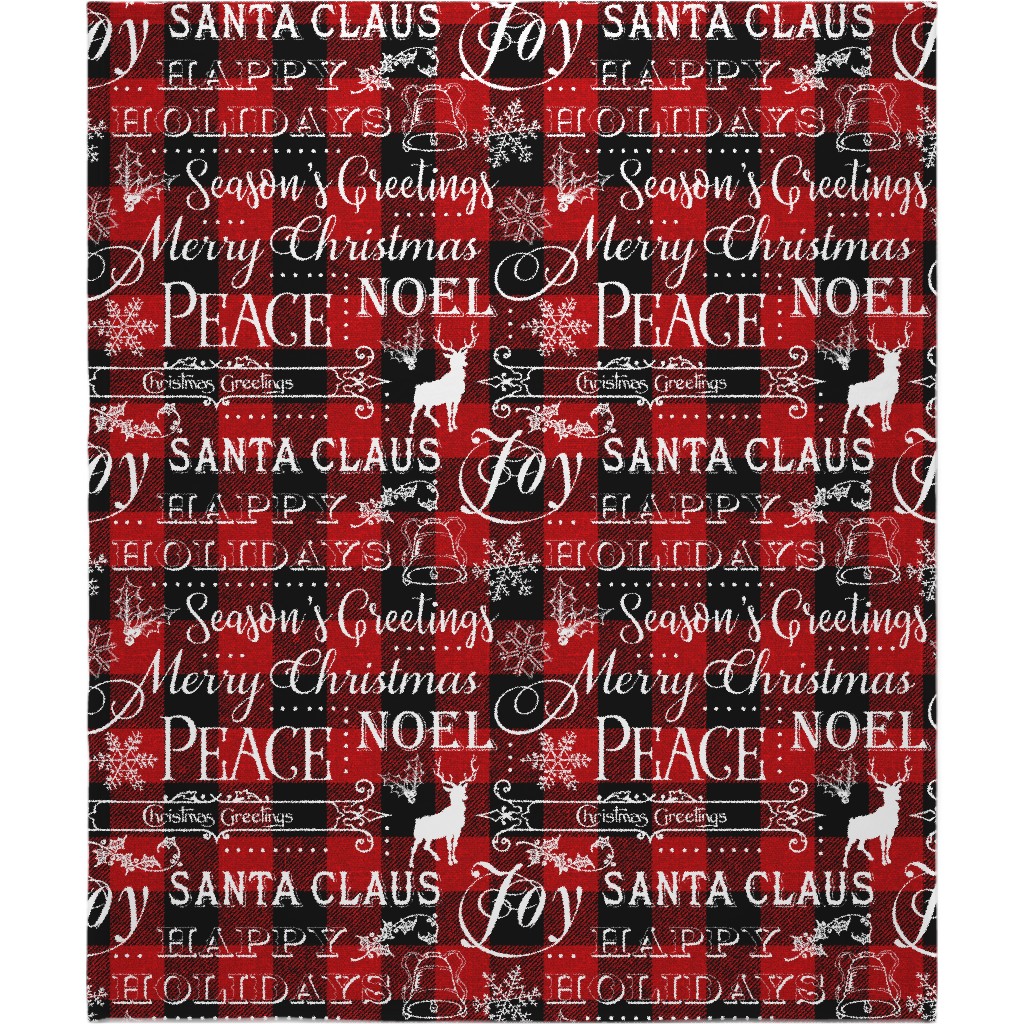 Buffalo Plaid Christmas Typography - Red and Black Blanket, Sherpa, 50x60, Red, Red