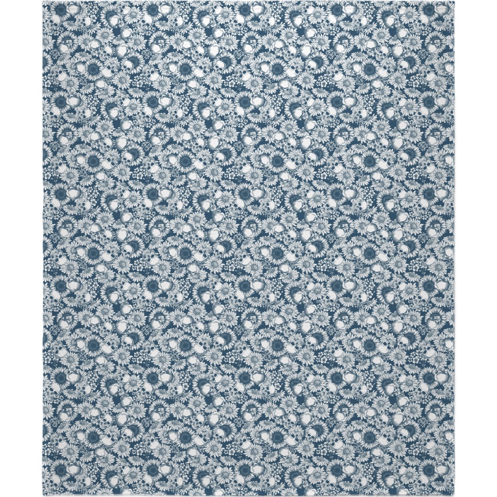 Floral Skull - Blue Blanket, Sherpa, 50x60, Blue, True Blue