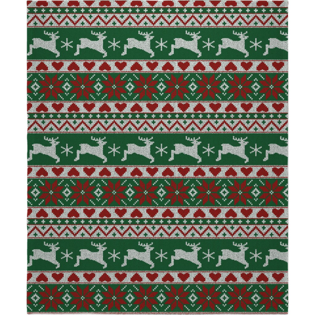 Christmas Knit - Green and Red Blanket, Sherpa, 50x60, Multicolor