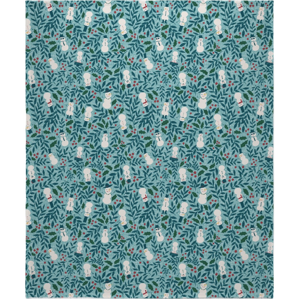 Snowmen in Winter Wonderland - Blue Blanket, Sherpa, 50x60, Blue, True Blue