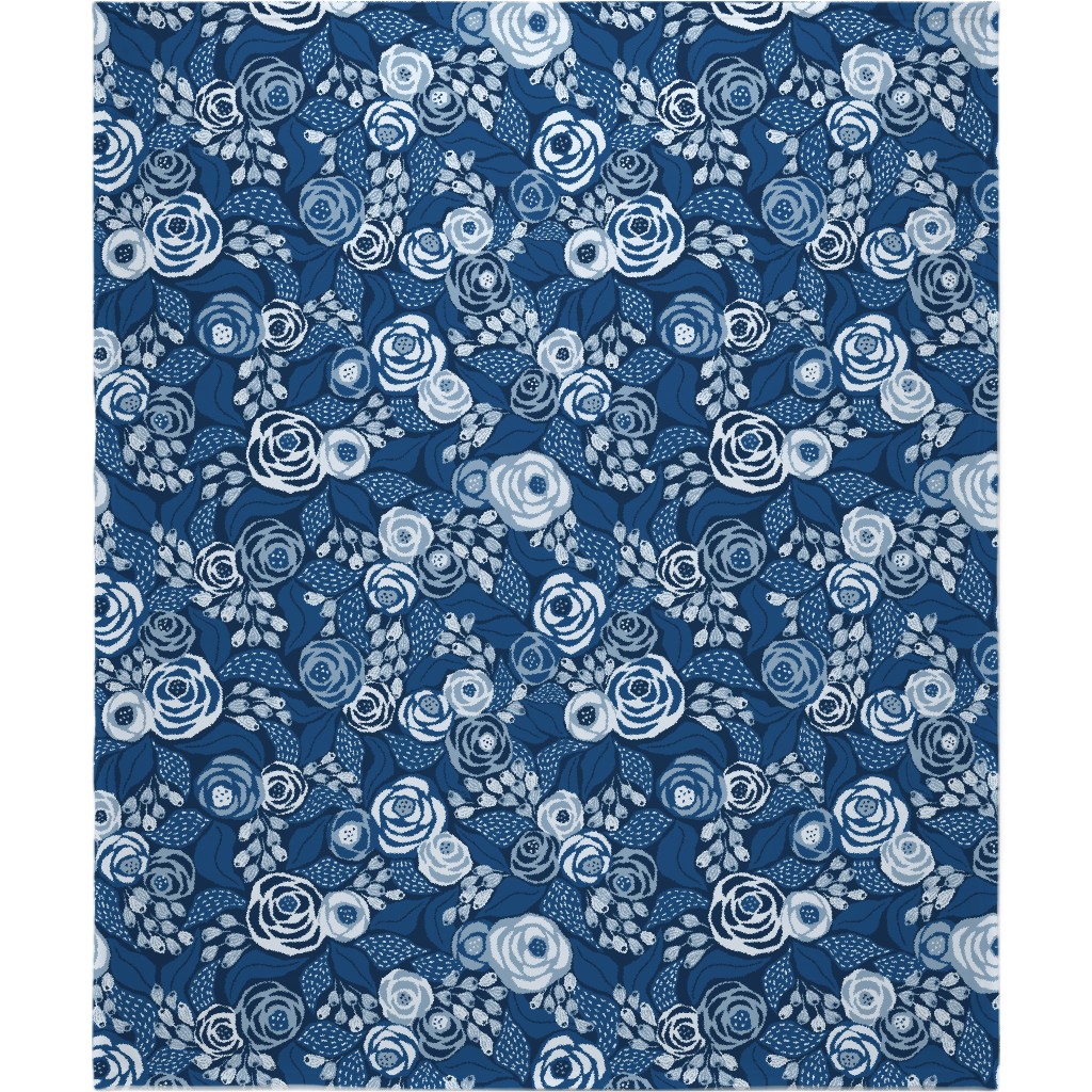 Papercut Roses Blanket, Sherpa, 50x60, Blue