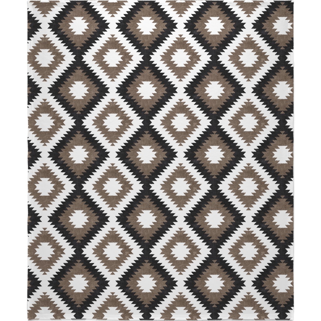 Tribal Southwest Boho Blanket, Sherpa, 50x60, Brown