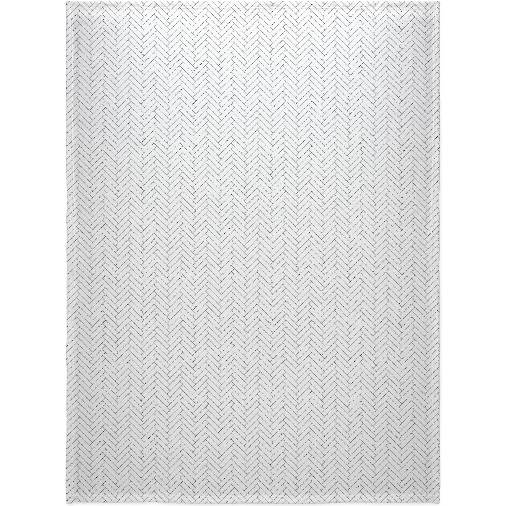 Simple Herringbone Chevron - Black and White Blanket, Fleece, 60x80, White