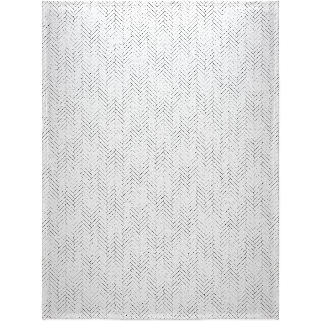 Simple Herringbone Chevron - Black and White Blanket, Fleece, 60x80, White, White