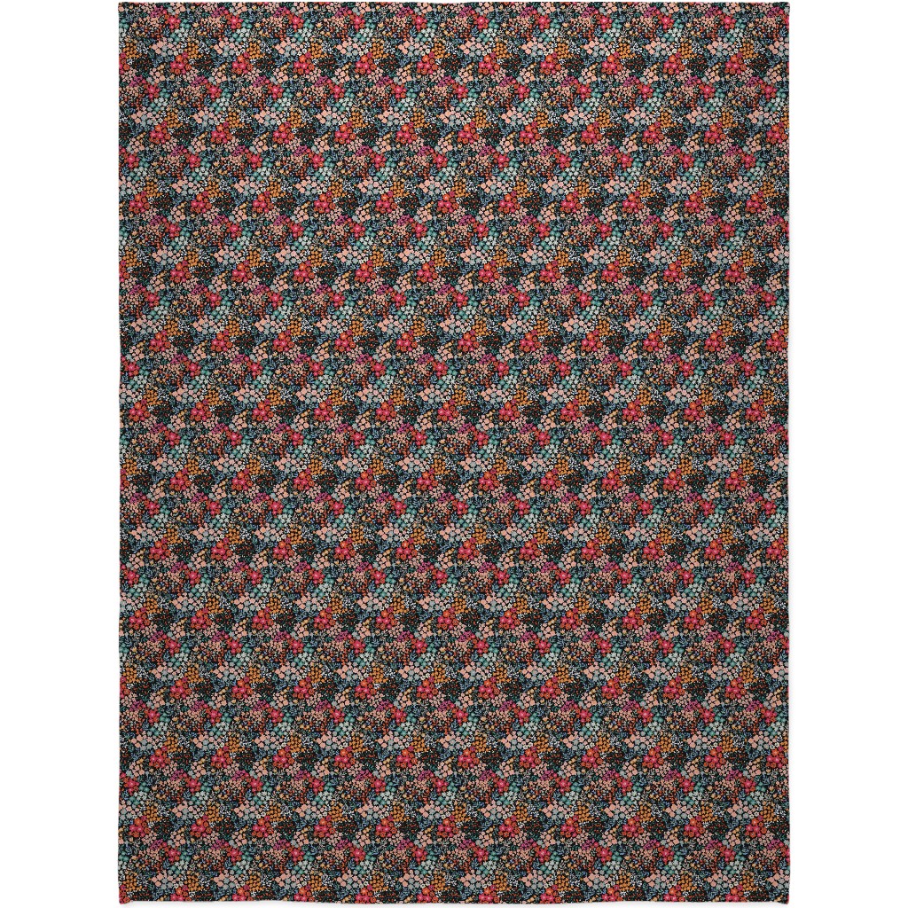 Summer Flower Blanket, Fleece, 60x80, Multicolor, Rich Black