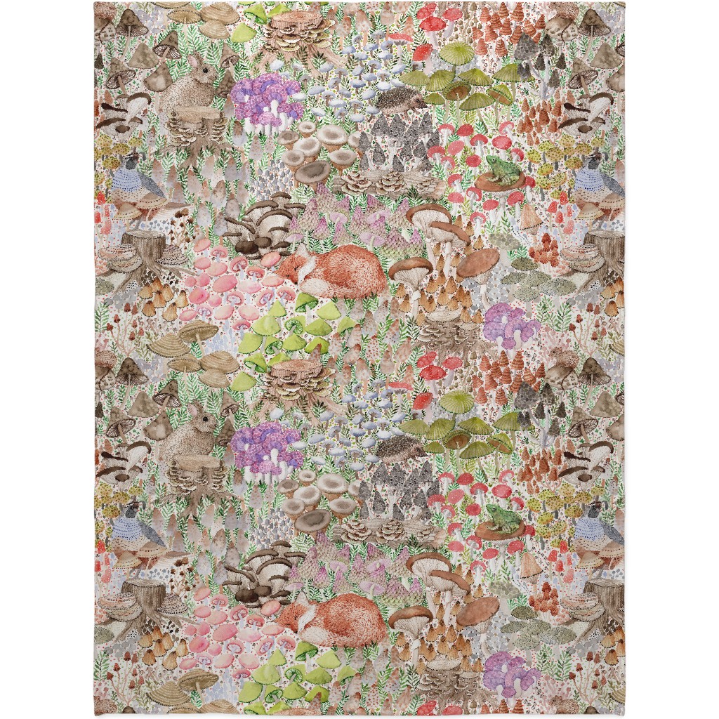 Mushroom Garden and Sleeping Animals - Multi Blanket, Fleece, 60x80, Multicolor