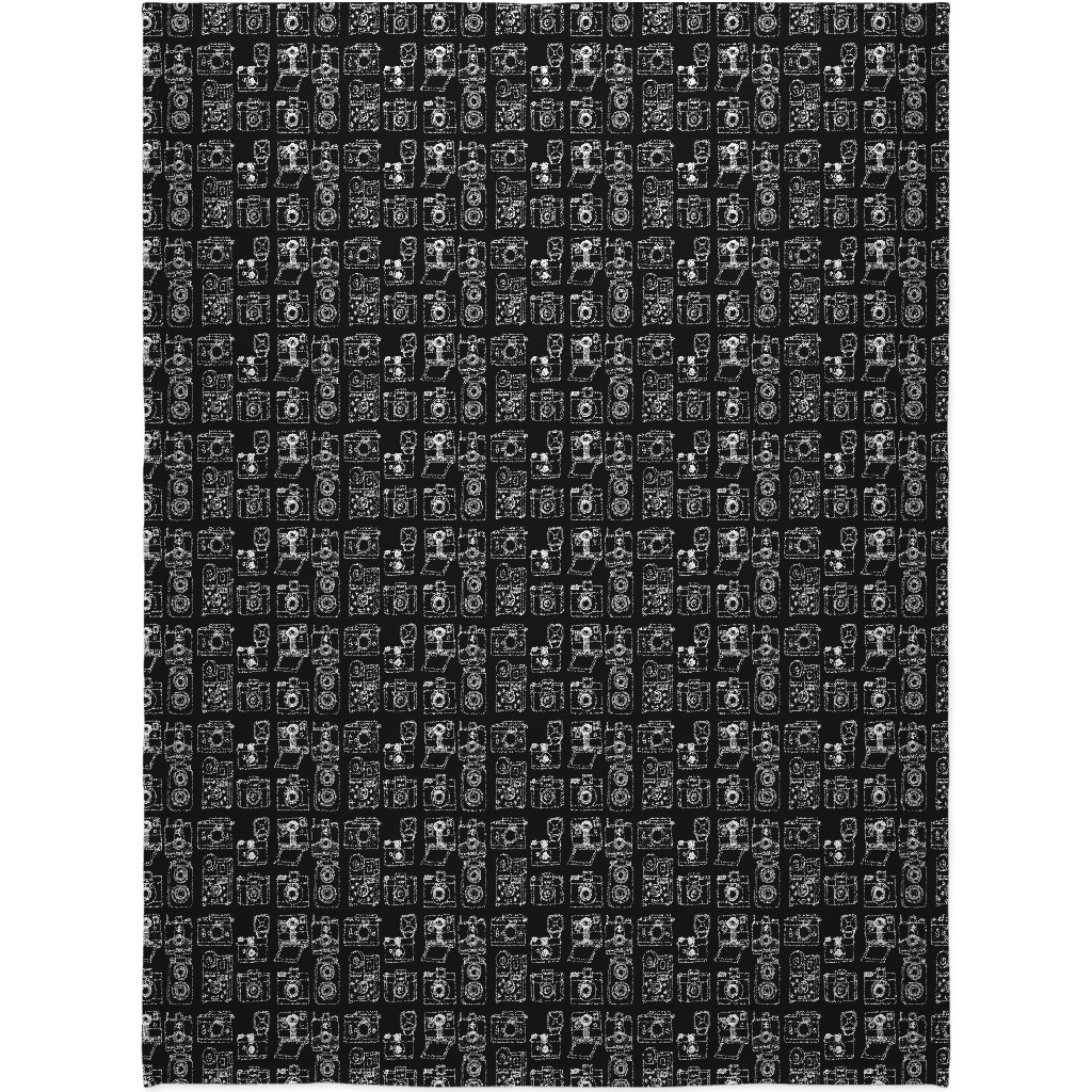 Vintage Cameras - Black and White Blanket, Fleece, 60x80, Black