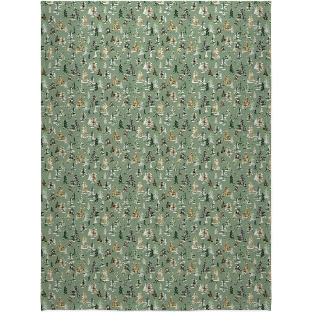 Watercolor Pines and Spruces Christmas - Green Blanket, Fleece, 60x80, Green, Classic Green
