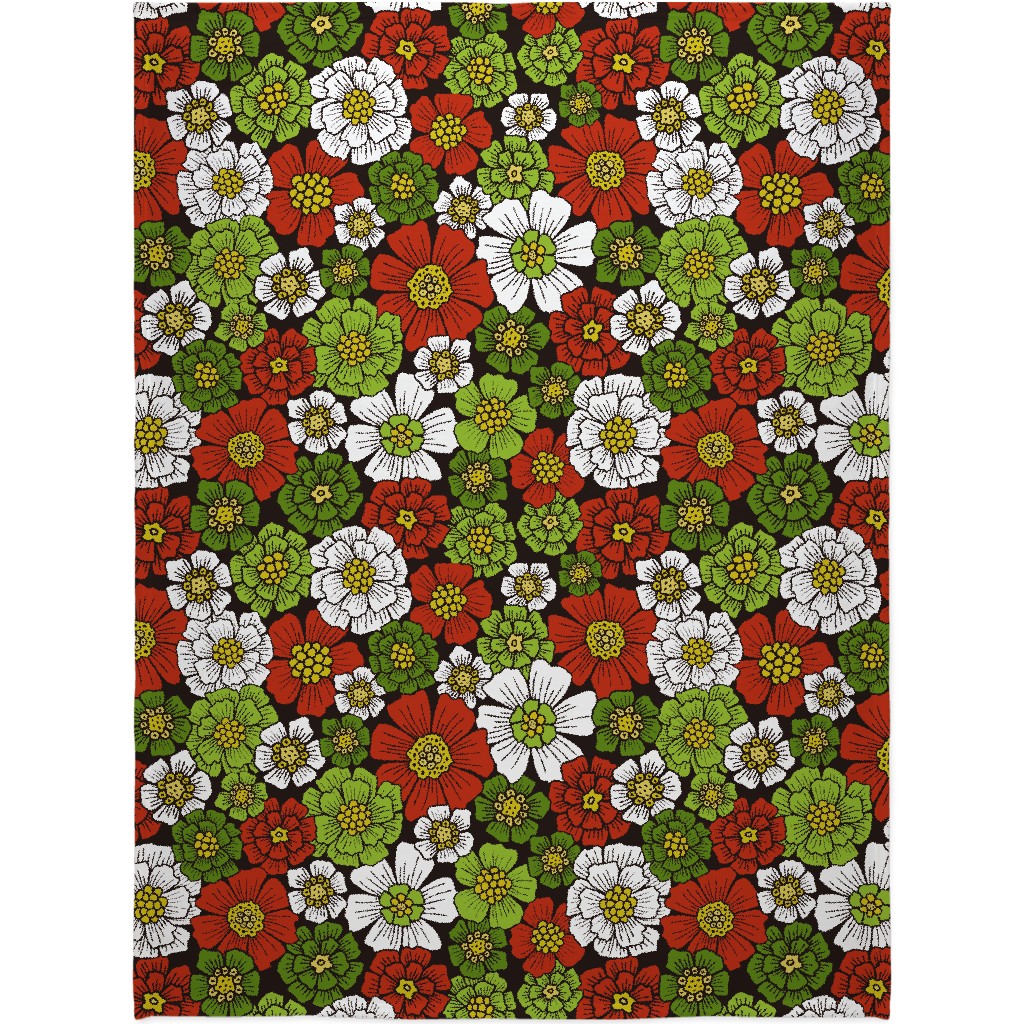 Christmas Floral - Red and Green Blanket, Fleece, 60x80, Multicolor