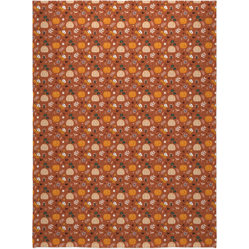 Autumn Pattern - Orange Blanket, Fleece, 60x80, Orange, Orange