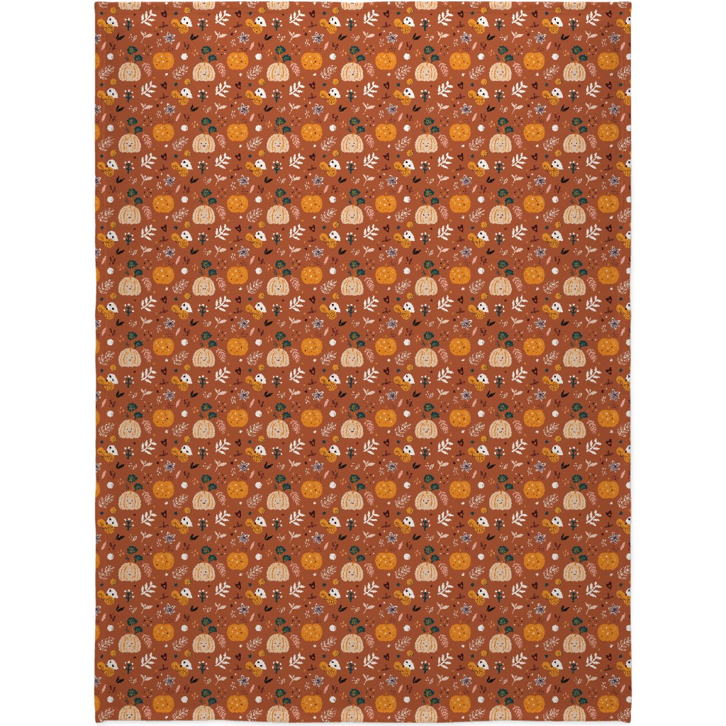 Autumn Pattern - Orange Blanket, Fleece, 60x80, Orange