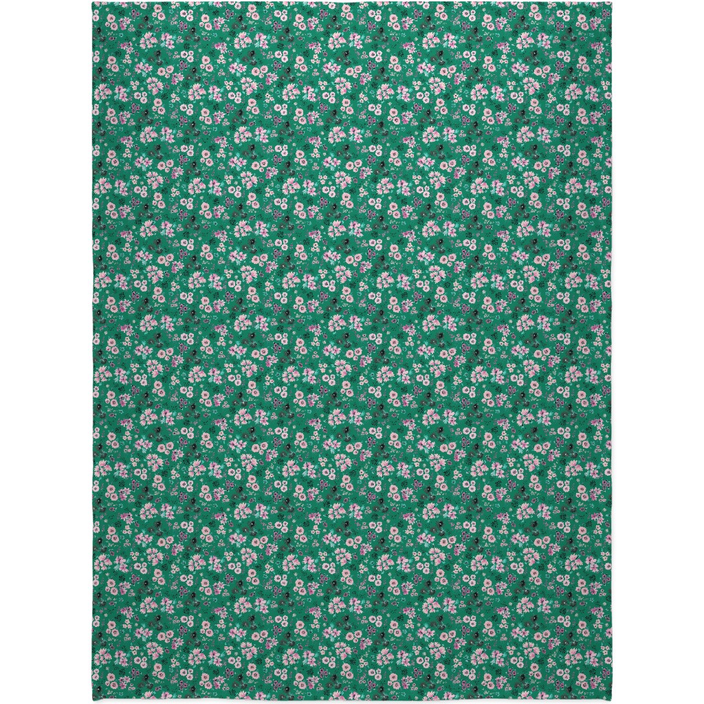 Artful Little Flowers - Green Blanket, Fleece, 60x80, Green, Classic Green
