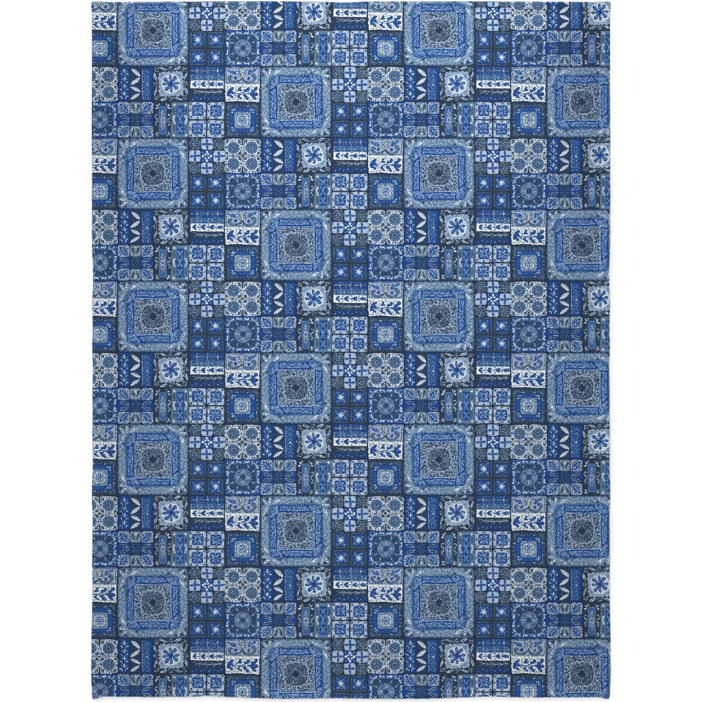 Grandma's Patchwork - Blue Blanket, Fleece, 60x80, Blue, True Blue
