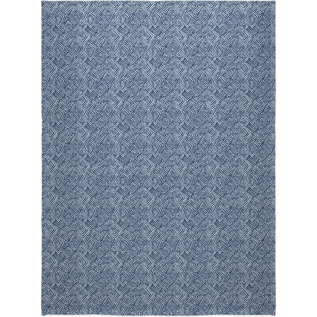 Diamond Mud Cloth -Blue Blanket, Fleece, 60x80, Blue, True Blue
