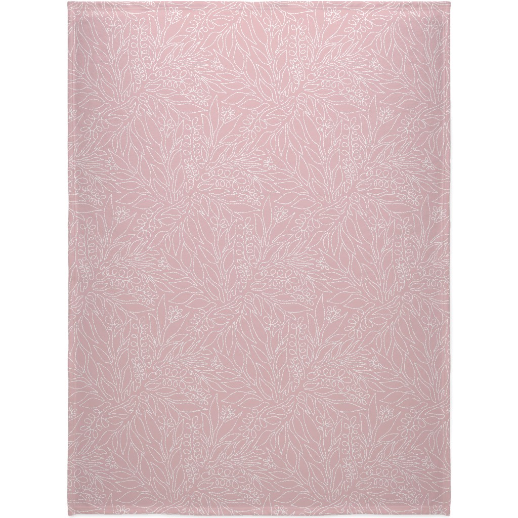 Contour Line Botanicals - Blush Pink Blanket, Fleece, 60x80, Pink