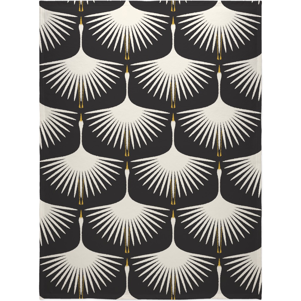 Art Deco Swans - Cream & Black Blanket, Fleece, 60x80, Black, Black
