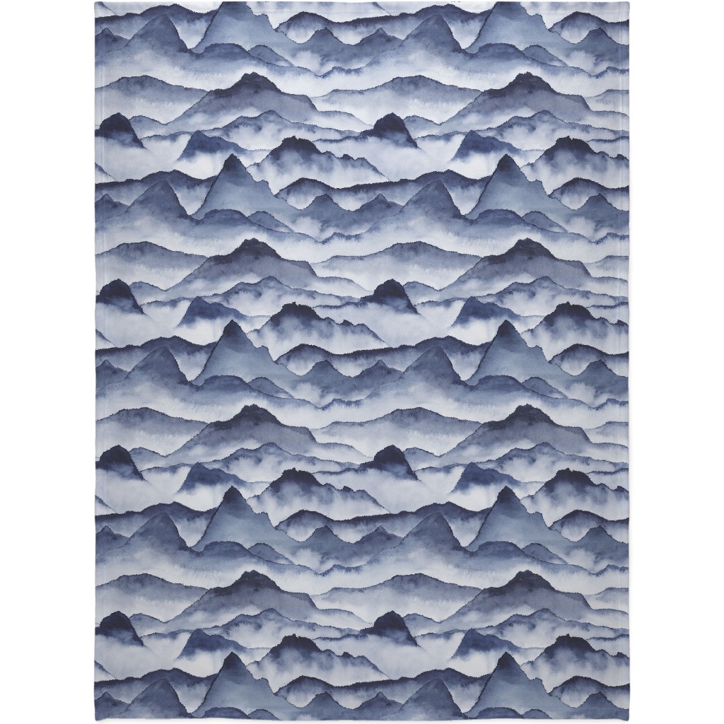 Watercolor Mountains - Blue Blanket, Fleece, 60x80, Blue, True Blue