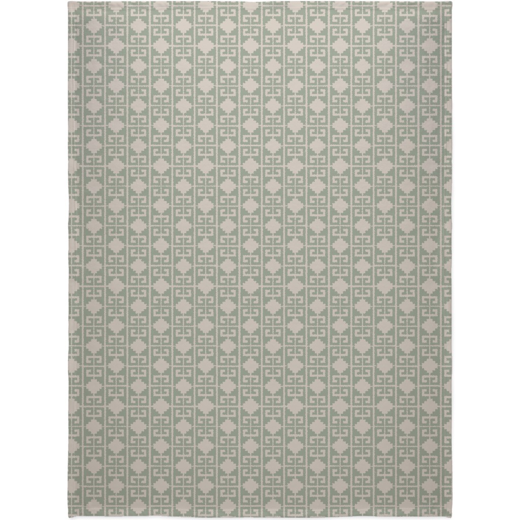 Greek To Me - Green on Cream Blanket, Fleece, 60x80, Green