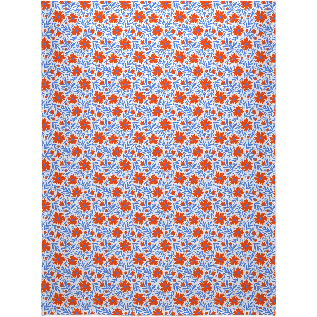 Floral Drop - Red and Blue Blanket, Fleece, 60x80, Blue, True Blue