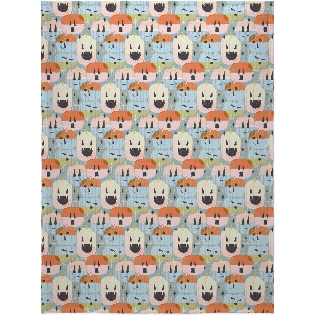 Retro Mod Jack-O-Lanterns -Multi Blanket, Fleece, 60x80, Multicolor