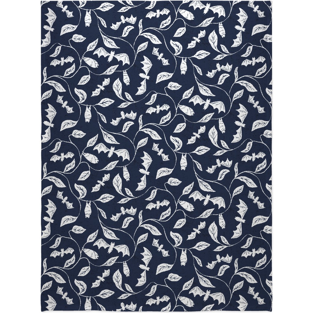 Bat Forest - Navy and White Blanket, Fleece, 60x80, Blue