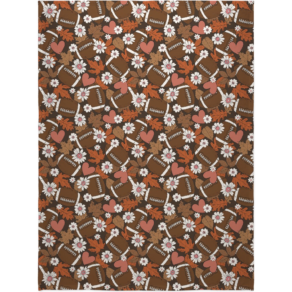 Football, Fall and Florals - Brown Blanket, Fleece, 60x80, Brown, Brown