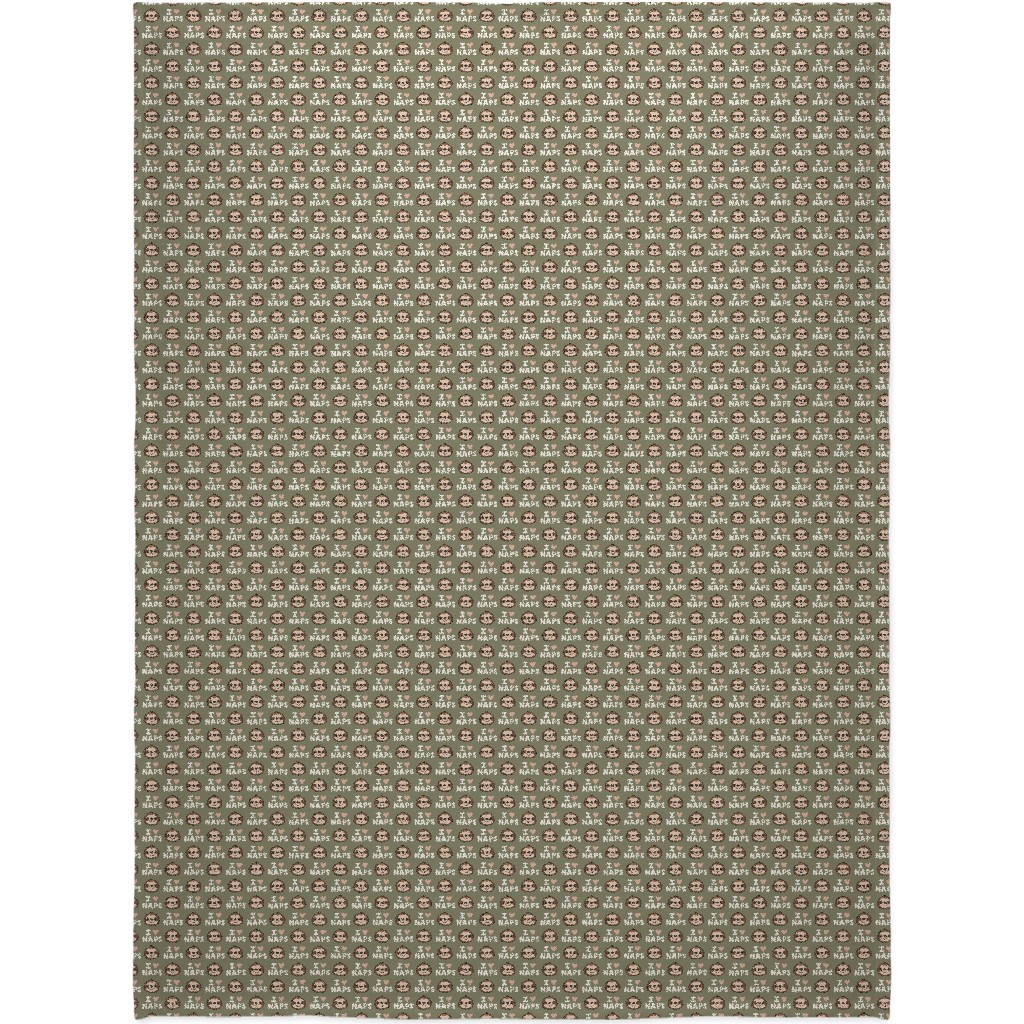 I Heart Naps - Cute Sloths - Olive Green Blanket, Fleece, 60x80, Green