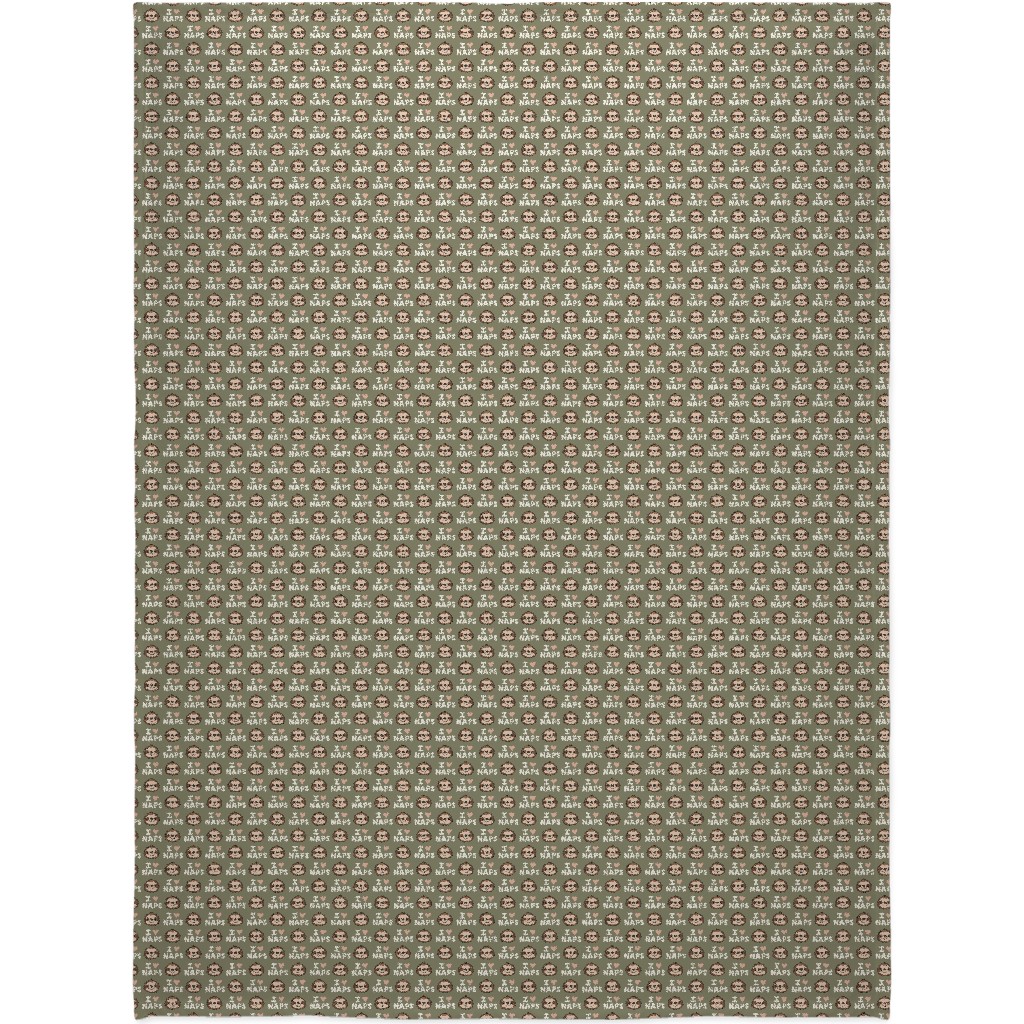 I Heart Naps - Cute Sloths - Olive Green Blanket, Fleece, 60x80, Green