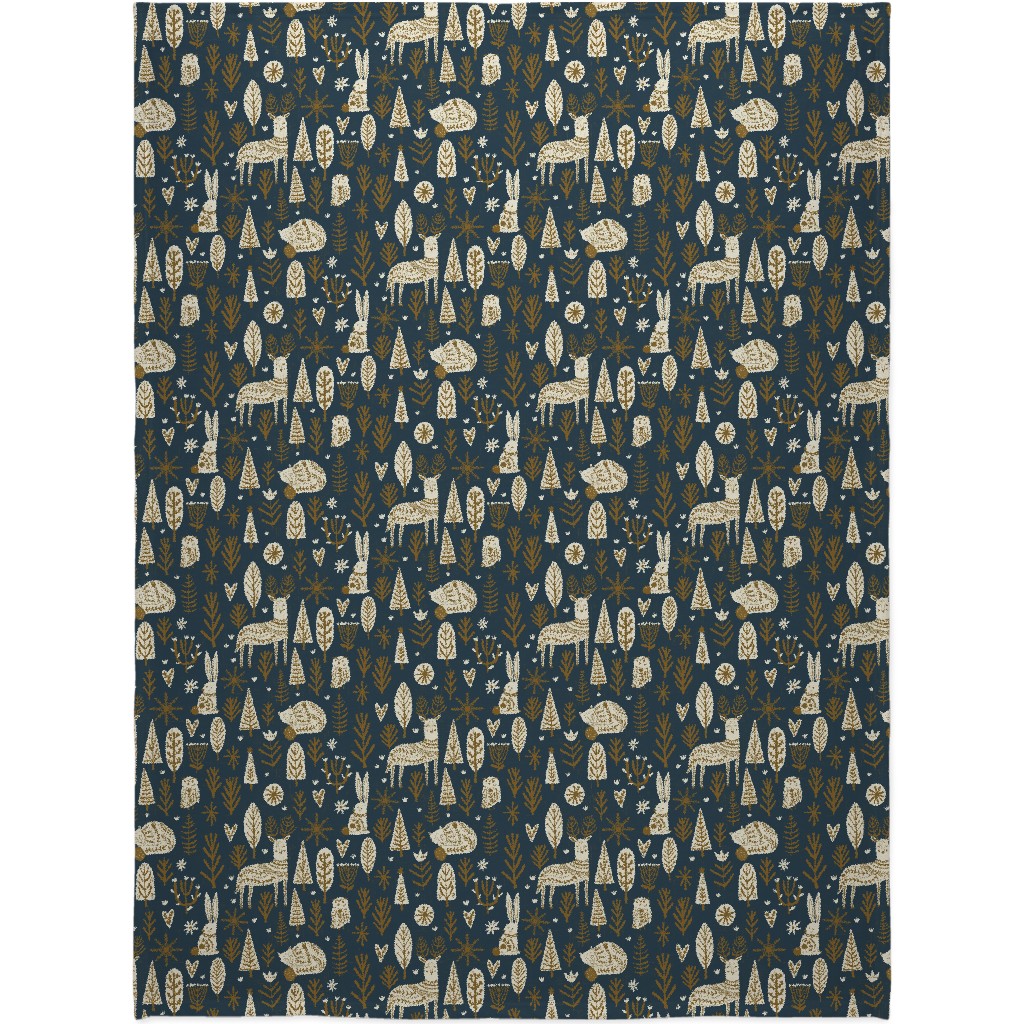 Scandi Snowflake Holiday - Prussian Blue With Pecan and Vanilla Blanket, Fleece, 60x80, Blue, True Blue