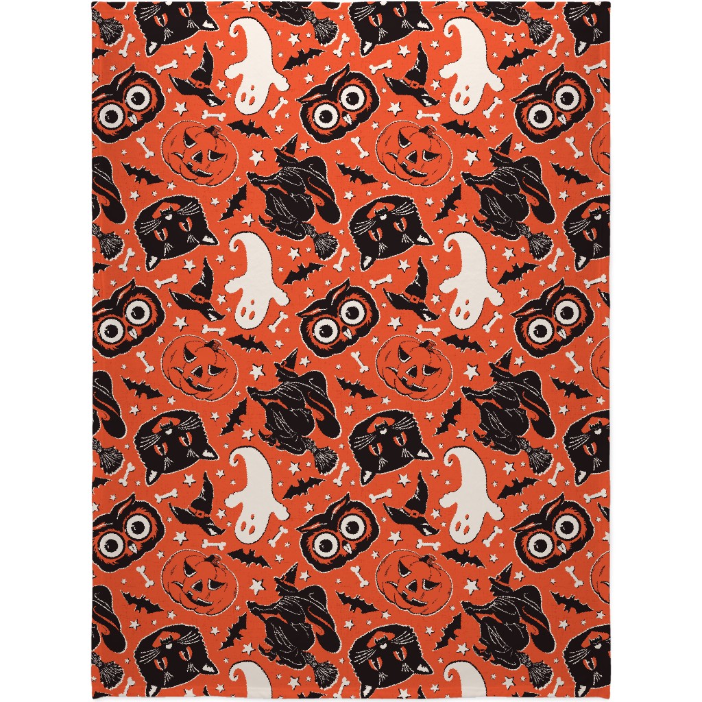 Vintage Halloween - Orange Blanket, Fleece, 60x80, Orange, Orange