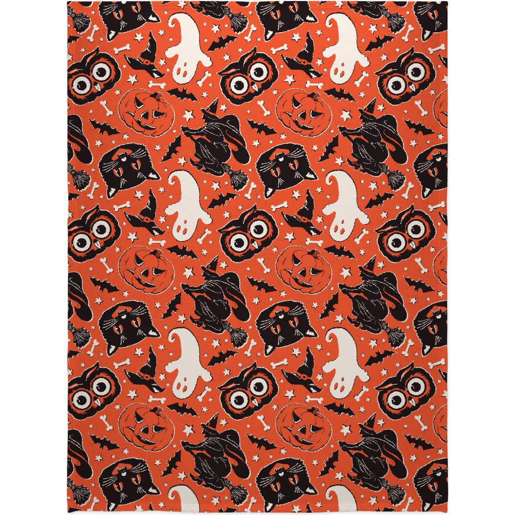 Vintage Halloween - Orange Blanket, Fleece, 60x80, Orange