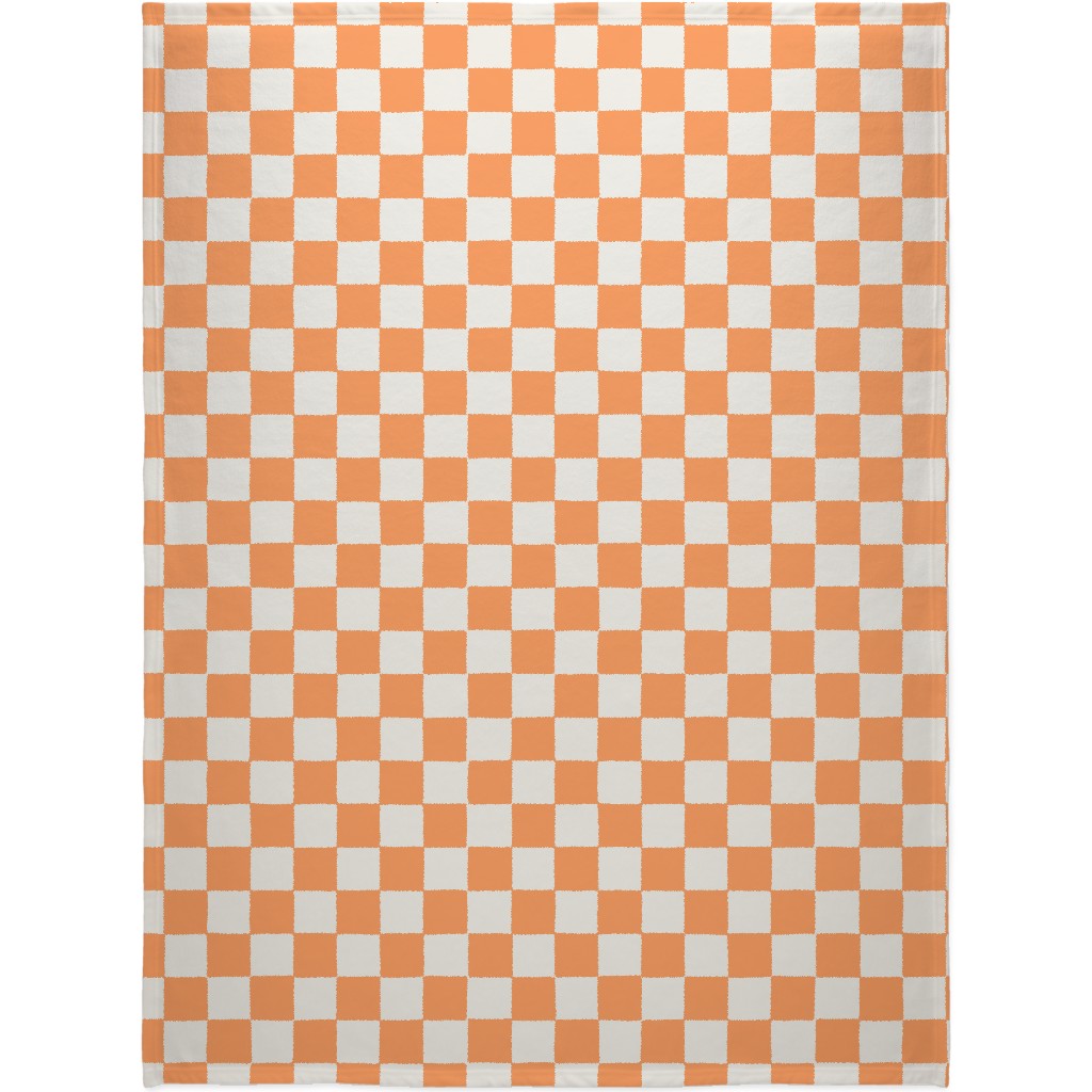 Retro Checker Checkerboard Blanket, Fleece, 60x80, Orange, Orange Sherbet