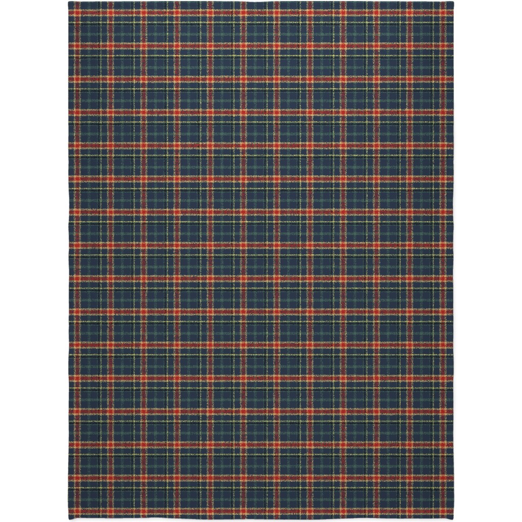 Navy Blue and Pine Plaid Blanket, Fleece, 60x80, Multicolor