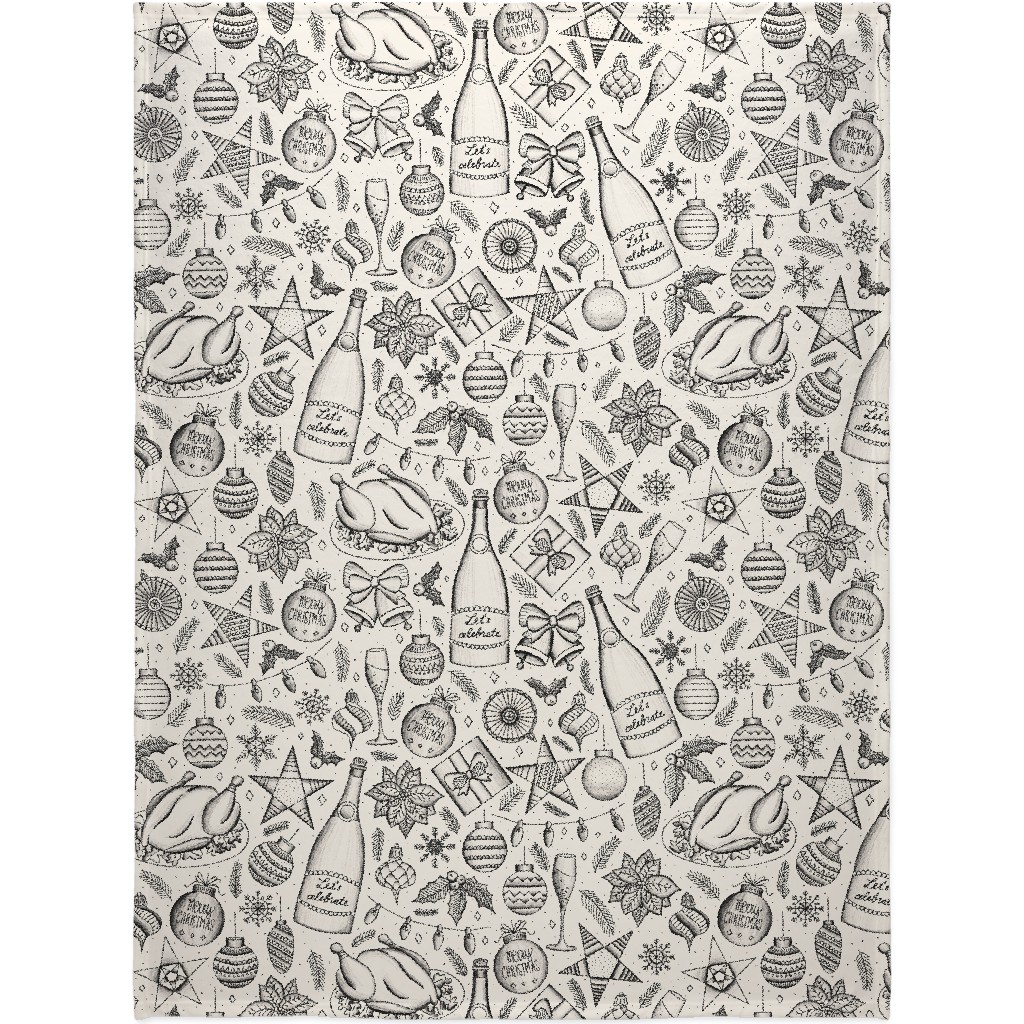 Vintage Christmas Toile - Neutral Blanket, Fleece, 60x80, Beige, Pearl