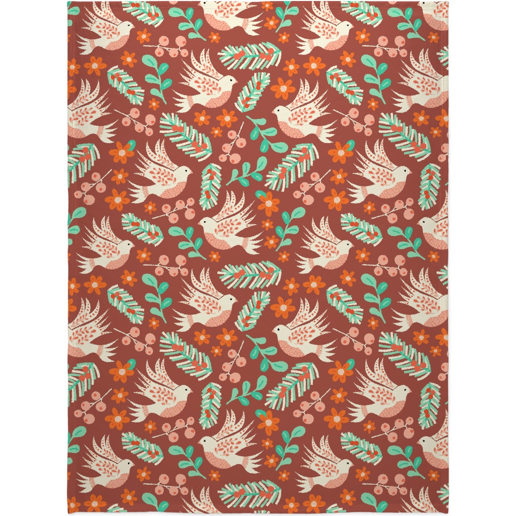 Christmas Dove - Red Blanket, Fleece, 60x80, Red, Red