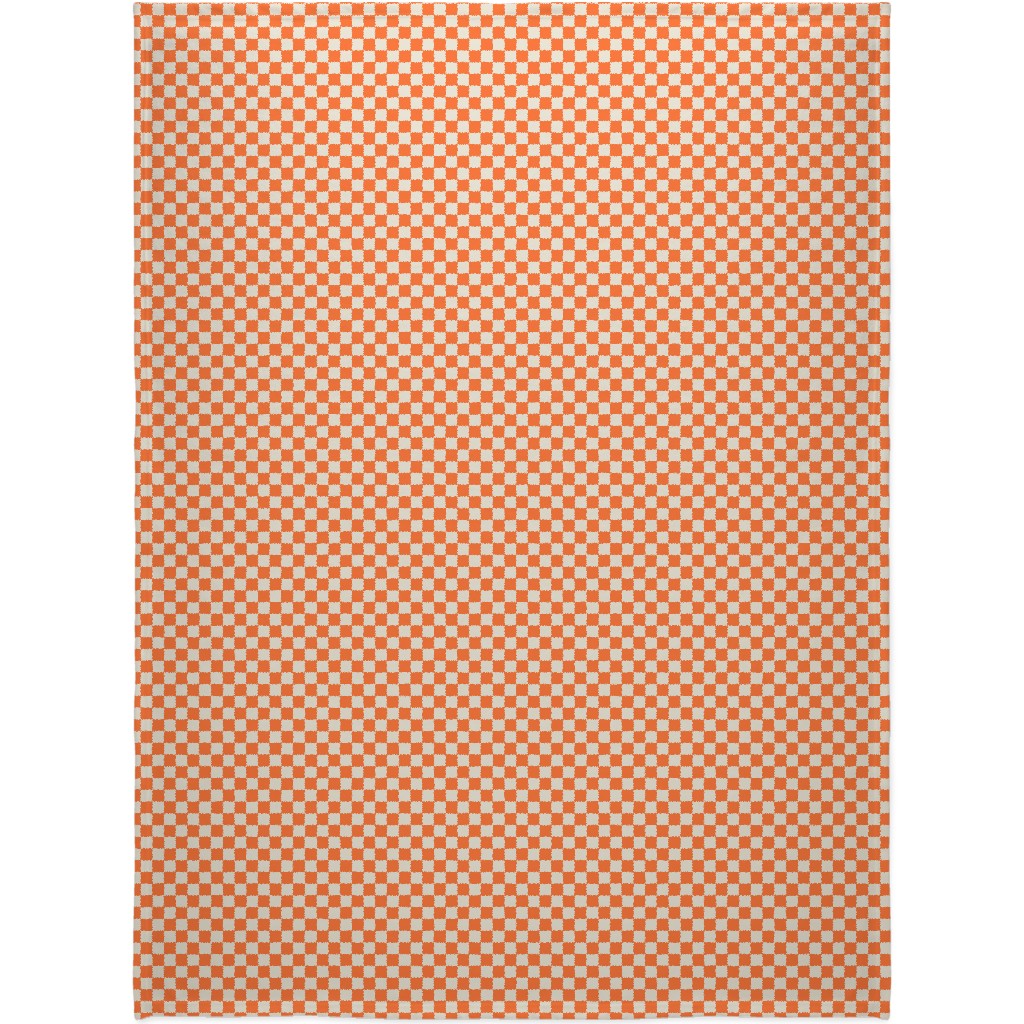 Retro Checkerboard - Bright Orange Blanket, Fleece, 60x80, Orange, Orange