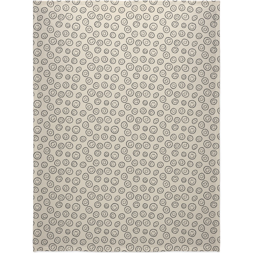 Smiley Winking Faces Blanket, Fleece, 60x80, Beige, Sand