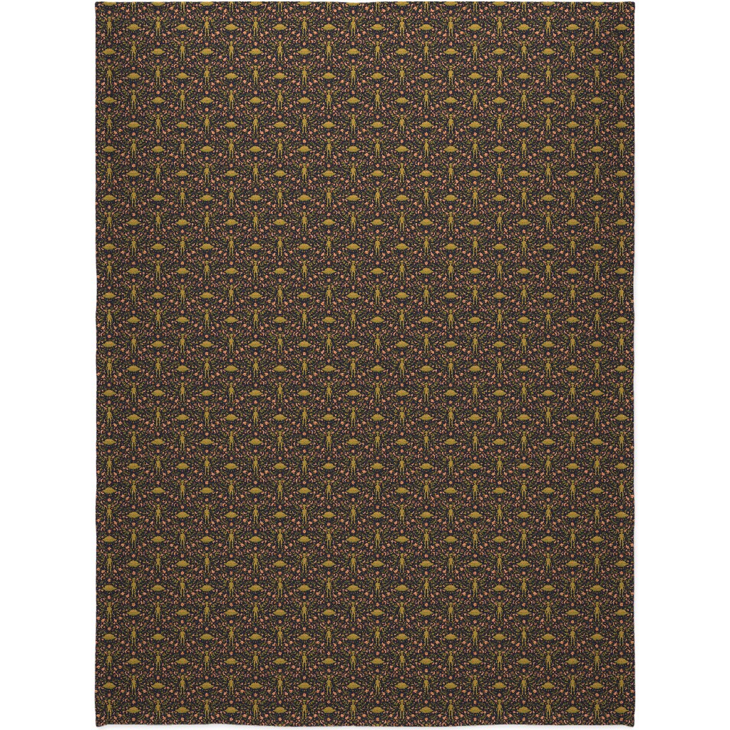 Folk Art Alien Blanket, Fleece, 60x80, Orange, Golden