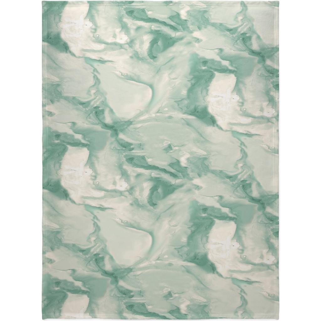 Abstract Watercolor Marble Blanket, Fleece, 60x80, Green, Mantis