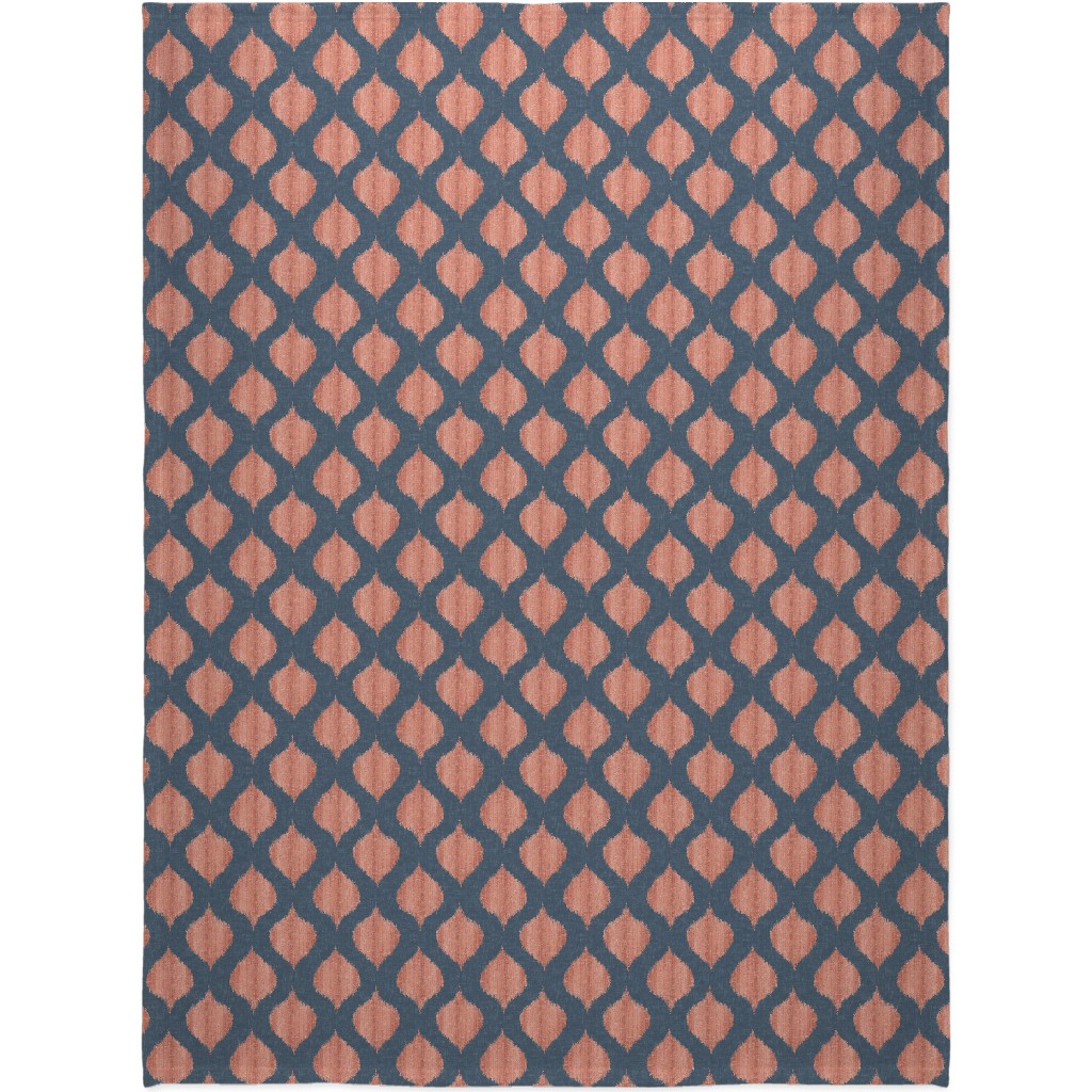 Lela Ikat - Navy and Coral Blanket, Fleece, 60x80, Blue
