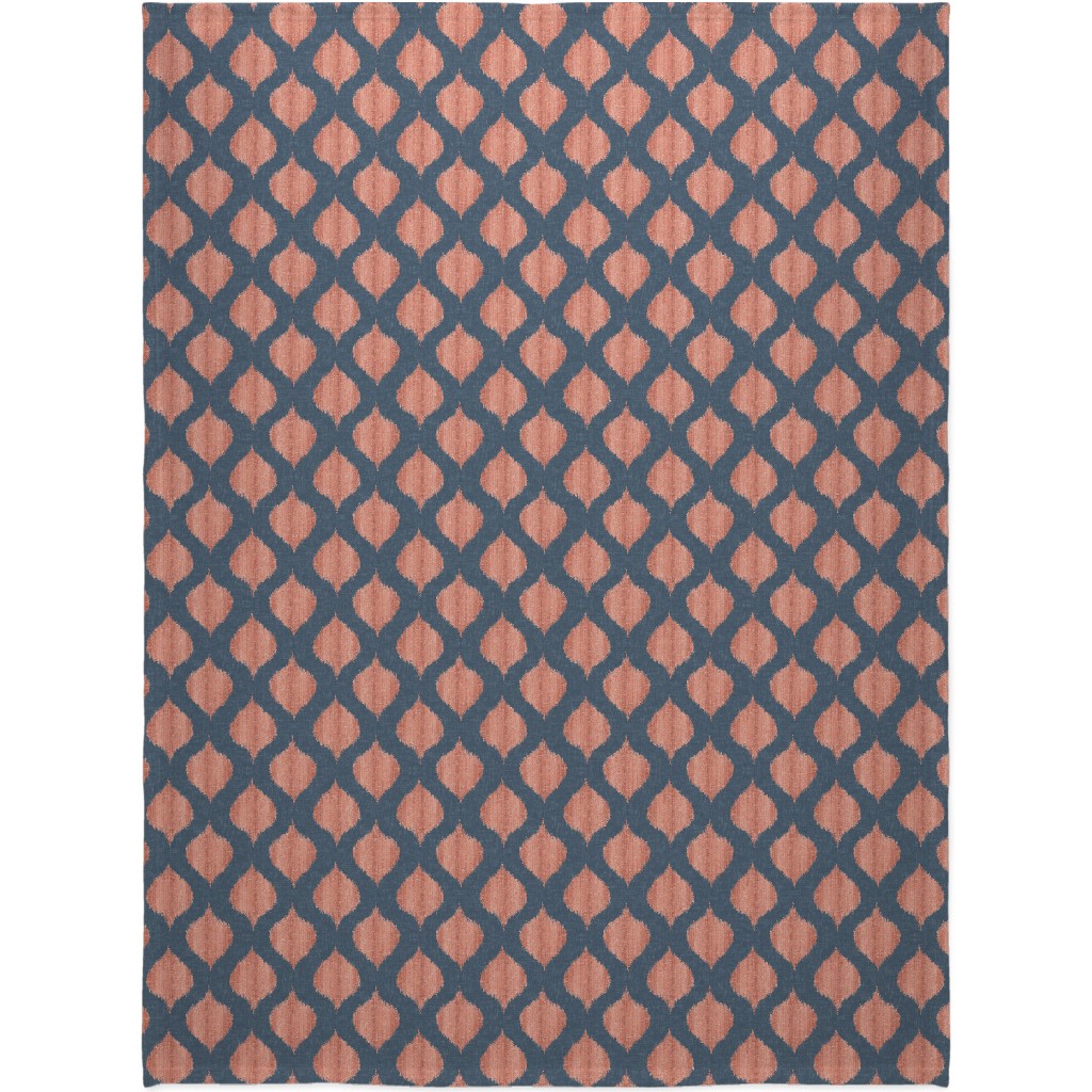 Lela Ikat - Navy and Coral Blanket, Fleece, 60x80, Blue, True Blue