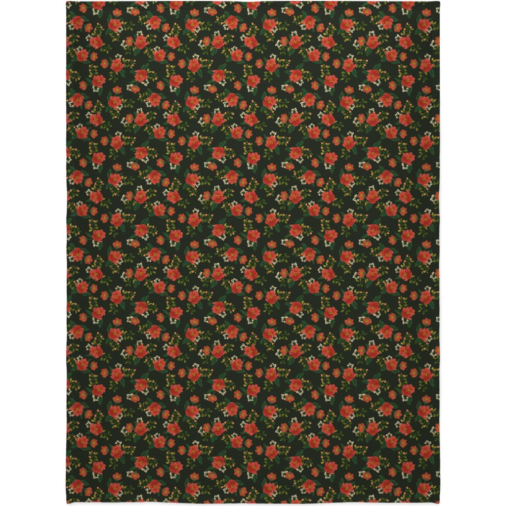 Holiday Floral Blanket, Fleece, 60x80, Green, Classic Green